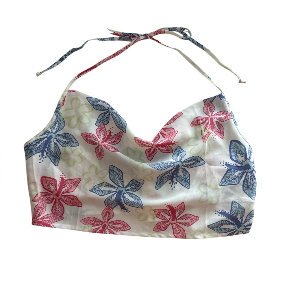New Pacsun‎ LA Hearts White Pink Blue Floral Halter Tank Top Size Medium